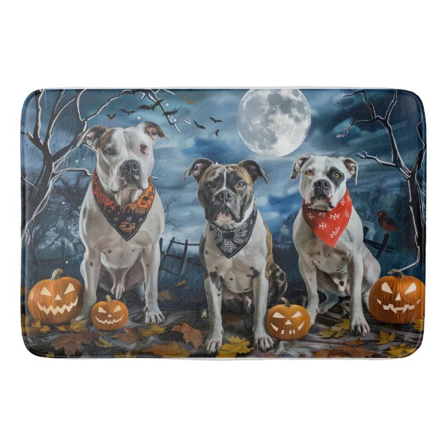 Tapete De Banheiro American Staffordshire Halloween Spooky (Frente)