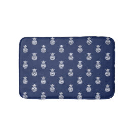 Tapete De Banheiro Ananases brancos no azul Marinho