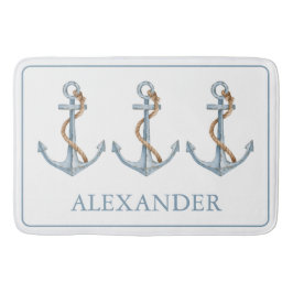Tapete De Banheiro Âncora Azul Vintage com Corda Personalizada