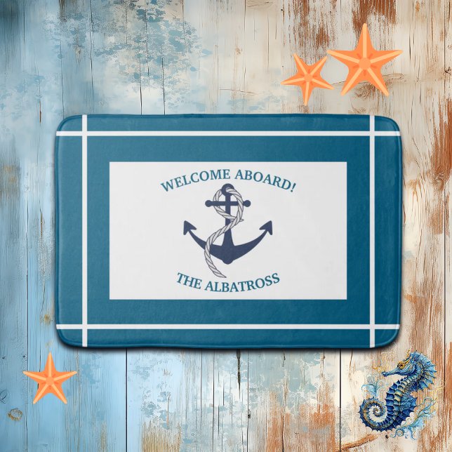 Tapete De Banheiro Âncora de Barco de Padrão Náutico Personalizada (Criador carregado)