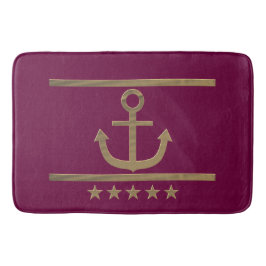 Tapete De Banheiro âncora de ouro sobre fundo tinto de vinho