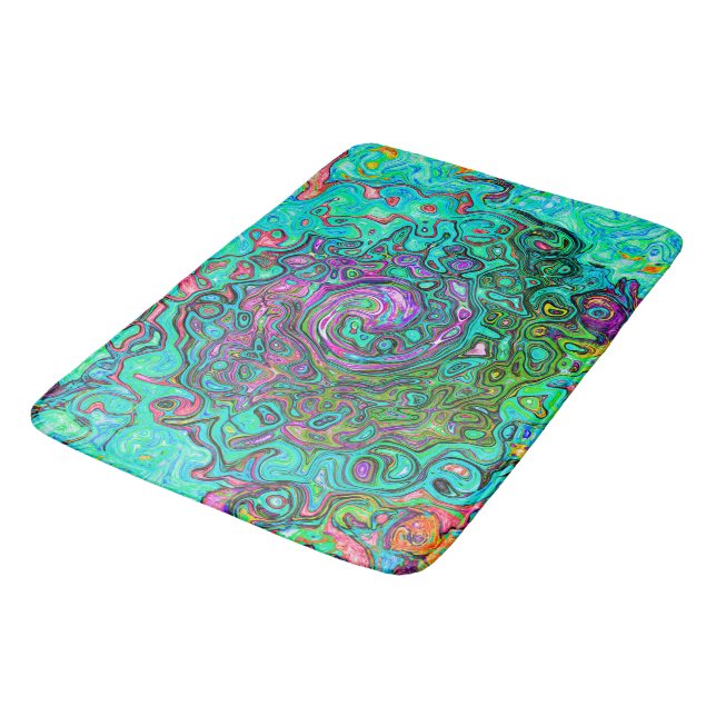 Tapete De Banheiro Anel Abstrato Retro Líquido Aquamarine Groovy (Angulado)