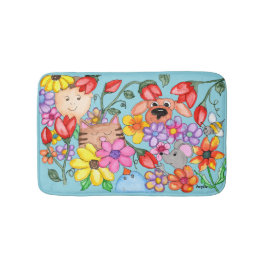 Tapete De Banheiro Animal Friends Among the Flowers