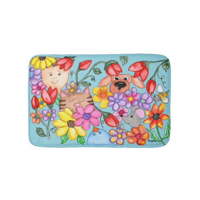 Tapete De Banheiro Animal Friends Among the Flowers (frente)