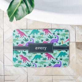 Tapete De Banheiro Aqua | Nome das Crianças de Padrão de Dinossauro C