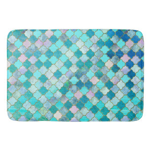 Tapete De Banheiro Aqua Teal Dourado Padrão do Azulejo marroquino Ori