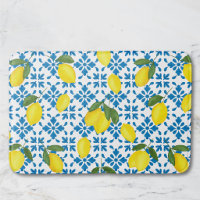 Aquarela Azulejo Azul Amarelo Limão Aquarela