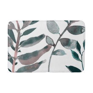 Tapete De Banheiro Aquarela de Folhas Botânicas Verdejantes Rosa Rúst