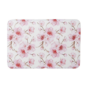 Tapete De Banheiro Aquarela Flores de Cerejeira Rosa Branco