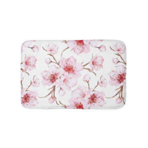 Tapete De Banheiro Aquarela Flores de Cerejeira Rosa Branco