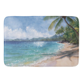 Tapete De Banheiro Aquarela Praia Havaí