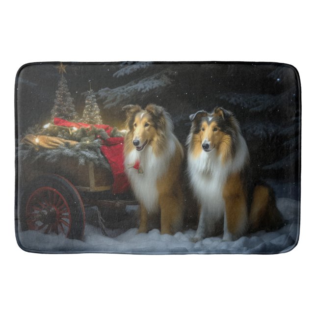 Tapete De Banheiro Arranjo de Natal de Collie Snowy Sleigh (Frente)