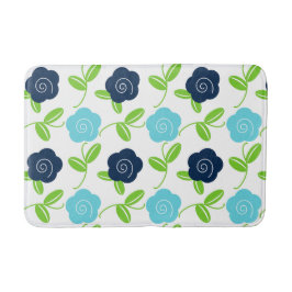Tapete De Banheiro Arremesso Floral de Arte Popular em Azul Marinho e