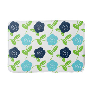 Tapete De Banheiro Arremesso Floral de Arte Popular em Azul Marinho e