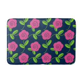 Tapete De Banheiro Arremesso Floral de Arte Popular em Rosa Quente so