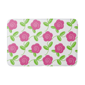 Tapete De Banheiro Arremesso Floral de Arte Popular em Rosa Quente so