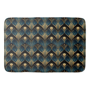 Tapete De Banheiro Art Deco Black Blue e Dourado simétrico