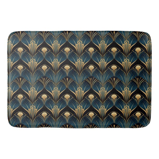 Tapete De Banheiro Art Deco Black Blue e Dourado simétrico (Frente)