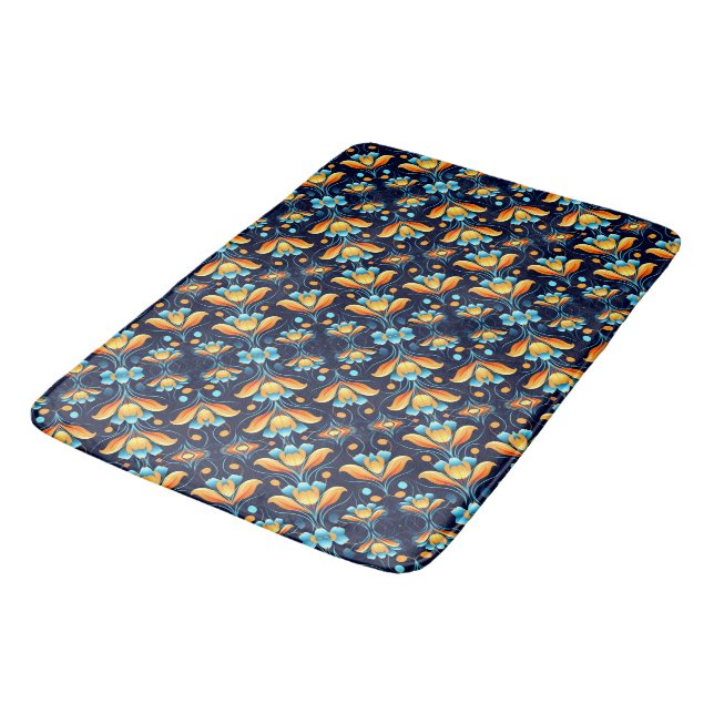 Tapete De Banheiro Art Deco - flores laranja azuis (Angulado)