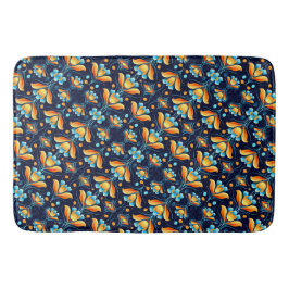 Tapete De Banheiro Art Deco - flores laranja azuis
