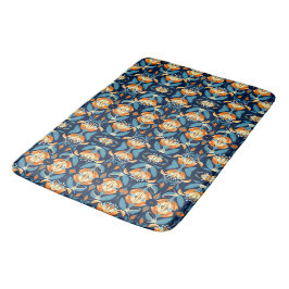 Tapete De Banheiro Art Deco - flores laranja azuis