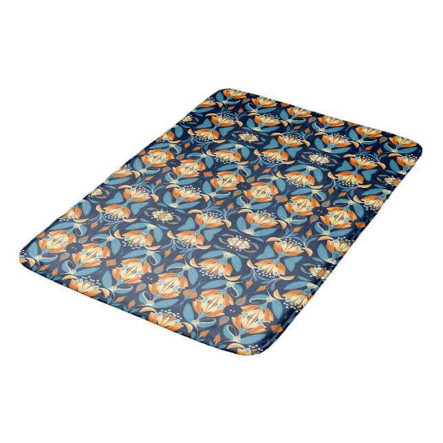 Tapete De Banheiro Art Deco - flores laranja azuis (Angulado)