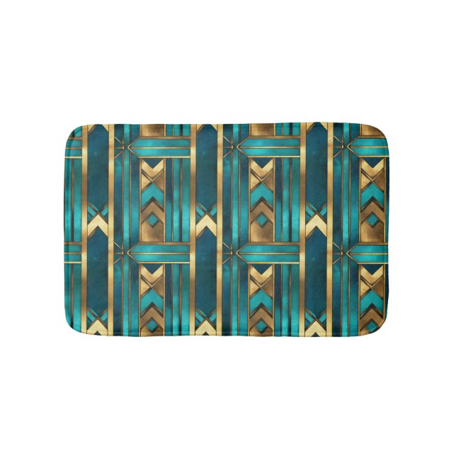 Tapete De Banheiro Art Deco Geometric Arrows, Gold and Turquoise (frente)
