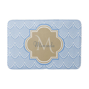 Tapete De Banheiro Art Deco Light Blue Fish Scales Tan Monogramas Nom