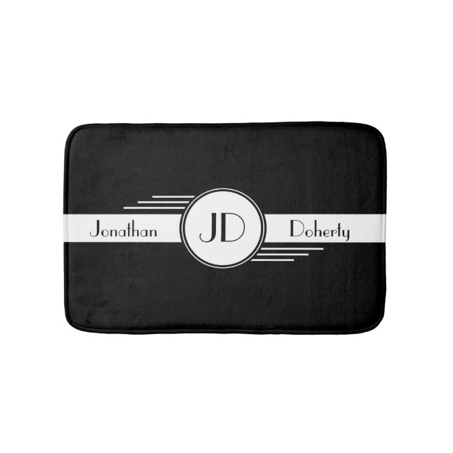 Tapete De Banheiro Art deco preto e branco Monogrammed (frente)