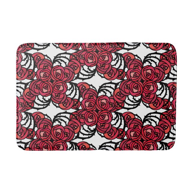 Tapete De Banheiro Art Nouveau Floral, vermelho e rosa preto, design (Frente)