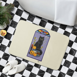 Tapete De Banheiro Art Nouveau Gato Preto Abóbora Roxo Outono Amarelo