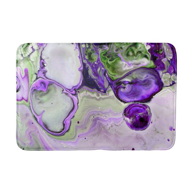 Tapete De Banheiro Arte Abstrata de Fluido com Mármore Verde Violeta  (Frente)