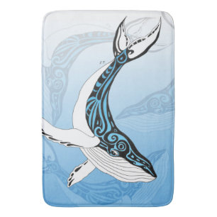 Tapete De Banheiro Arte azul tribal da baleia de Humpback