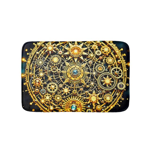 Tapete De Banheiro Arte Celestial de Relógio Dourado (frente)