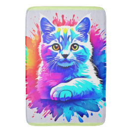 Tapete De Banheiro Arte Colorida para Gatos