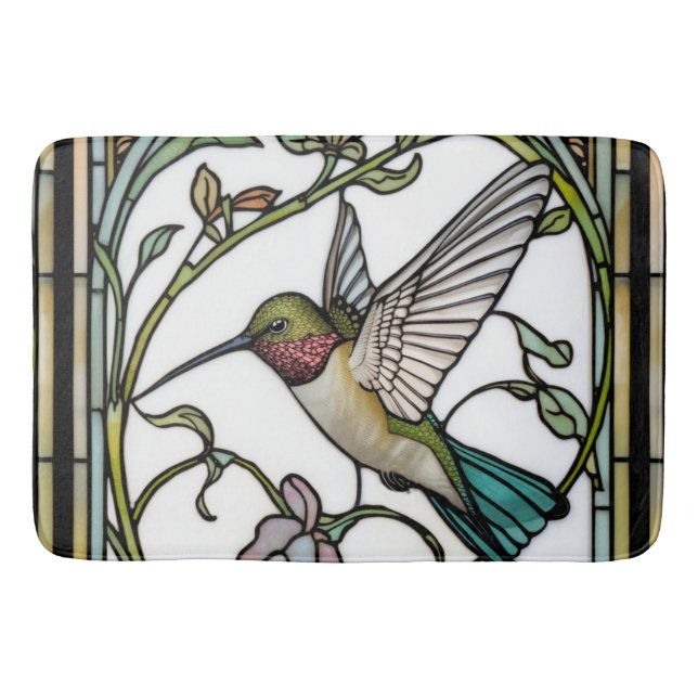 Tapete De Banheiro Arte de beija-flor elegante botânico boho chic (Frente)