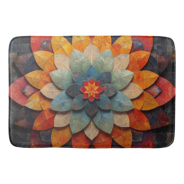 Tapete De Banheiro Arte de Mandala Flor Texturizada (Frente)