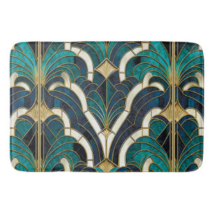 Tapete De Banheiro Arte Deco de Mosaico de Mármore de Luxo Azul Doura