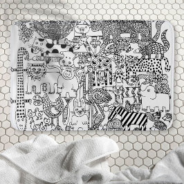 Tapete De Banheiro Arte em Preto e Branco de Animais Selvagens Desenh