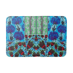 Tapete De Banheiro Arte Floral Azul e Verde Maximalista Vibrante