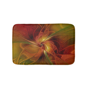 Tapete De Banheiro Arte floral fractal abstrata em vermelho laranja m