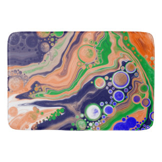 Tapete De Banheiro Arte Fluida de Pintura Azul, Coral e Verde