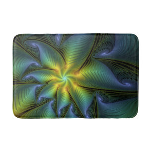 Tapete De Banheiro Arte fractal abstrata dourada azul verde brilhante
