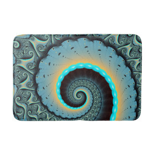 Tapete De Banheiro Arte fractal espiral azul turquesa laranja abstrat