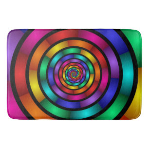 Tapete De Banheiro Arte Fractal Moderna Redonda e Psicodélica Colori