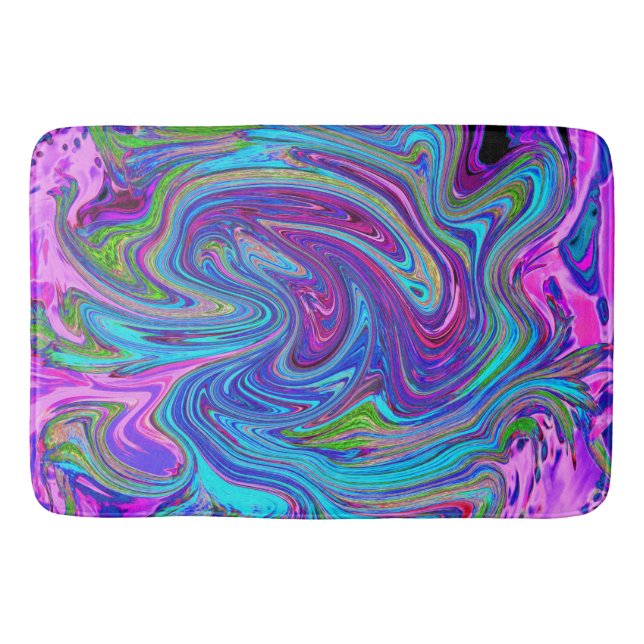 Tapete De Banheiro Arte retrógrada Abstrato de Groovas Azul, Rosa e P (Frente)