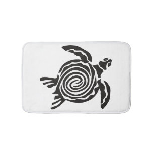 Tapete De Banheiro Arte Tribal de Tartaruga Preta e Branca