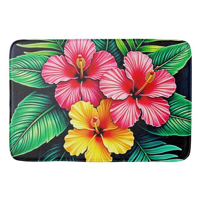 Tapete De Banheiro Arte Tropical de Hibiscus Vibrant (Frente)