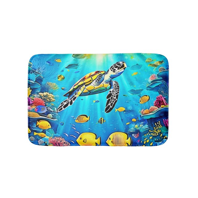 Tapete De Banheiro Arte Vibrante de Recife de Tartaruga Marinha (frente)