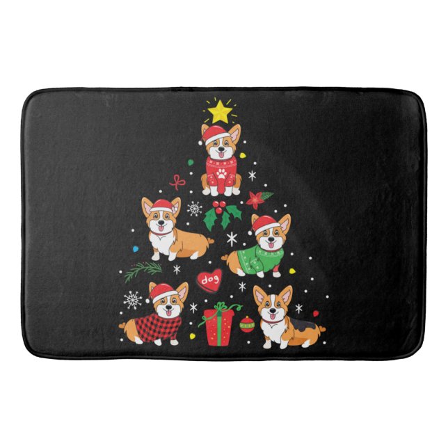 Tapete De Banheiro Árvore de Enfeites de natal Corgi (Frente)